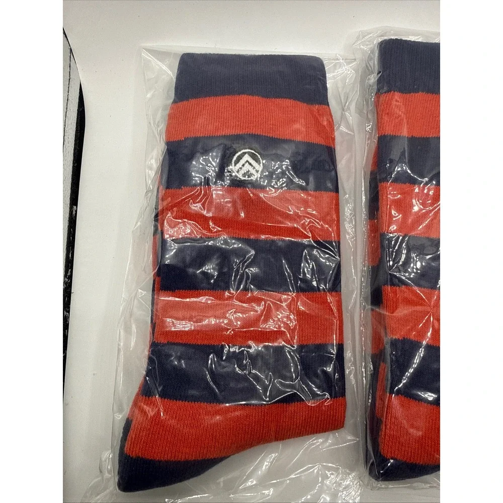Sky Footwear Crew Socks Mens OS Orange Blue Rugby Striped 3 Pairs Athletic Logo